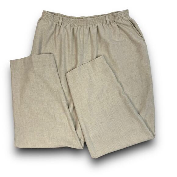 Vintage 90s Alfred Dunner Tan Linen Look Elastic Waist Pull On Casual Pants 16 - Picture 4 of 6